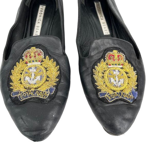 Veronica Beard Black Flats 36.5 Royal Navy Gold Patch - Picture 3 of 10